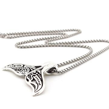 Balina Kuyruk İskandinav Viking Mitolojik Çelik Zincirli Metal Kolye Q0952