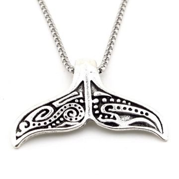 Balina Kuyruk İskandinav Viking Mitolojik Çelik Zincirli Metal Kolye Q0952