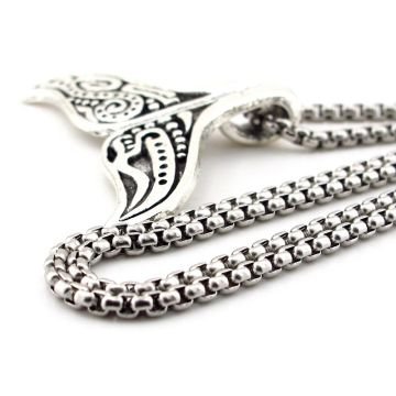 Balina Kuyruk İskandinav Viking Mitolojik Çelik Zincirli Metal Kolye Q0952