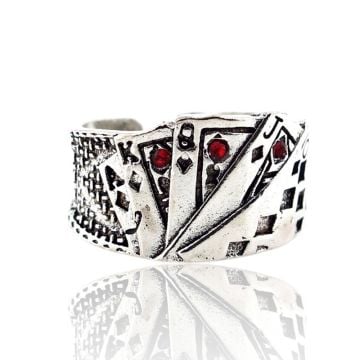 Royal Flush Karo Poker Destesi İskambil Metal Yüzük RG070