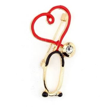KALP ŞEKLİNDE STETOSKOP DOKTOR TIP METAL BROŞ ROZET RZ075