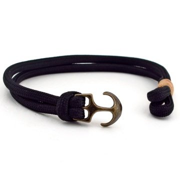 SİYAH PARACORD BRONZ ÇAPALI DENİZCİ ERKEK BİLEKLİK BT548