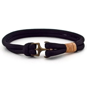 SİYAH PARACORD BRONZ ÇAPALI DENİZCİ ERKEK BİLEKLİK BT548