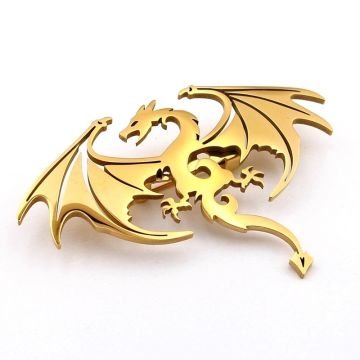 Sarı Ejderha Dragon Mitolojik Estetik Paslanmaz Çelik Broş Rozet RZ298