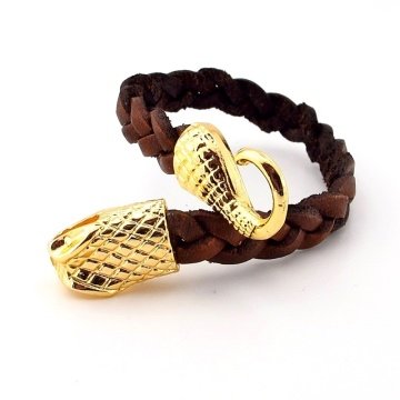 ALTIN KAPLAMA OUROBOROS YILAN DERİ ERKEK BİLEKLİK M005A