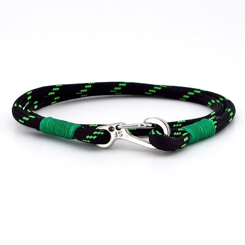 NEON YEŞİL SİYAH PARACORD METAL KANCA SARMA ERKEK BİLEKLİK M011D