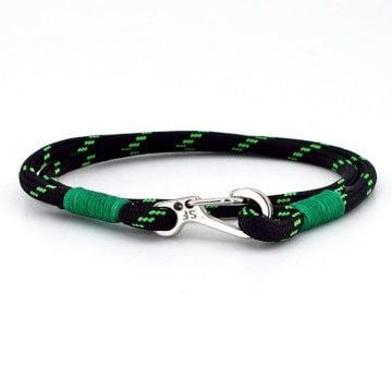 NEON YEŞİL SİYAH PARACORD METAL KANCA SARMA ERKEK BİLEKLİK M011D