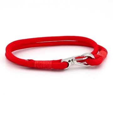 KIRMIZI PARACORD METAL KANCA İKİ SIRA SARMA ERKEK BİLEKLİK M011N