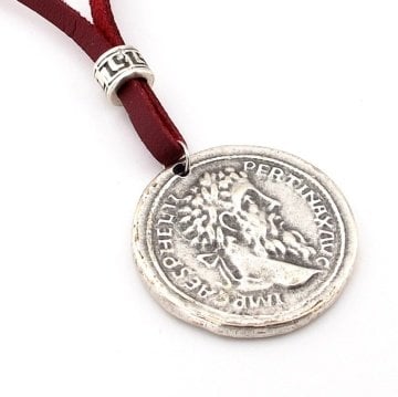 DİONYSOS GREEK SİKKE METAL BORDO DERİ ERKEK KOLYE Q0386