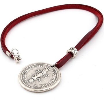 DİONYSOS GREEK SİKKE METAL BORDO DERİ ERKEK KOLYE Q0386