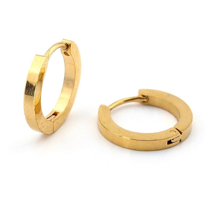 Düz Kesim 17mm Altın Rengi Paslanmaz Sarı Çelik Kadın Erkek Halka Küpe ER160
