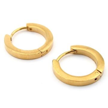 Düz Kesim 17mm Altın Rengi Paslanmaz Sarı Çelik Kadın Erkek Halka Küpe ER160