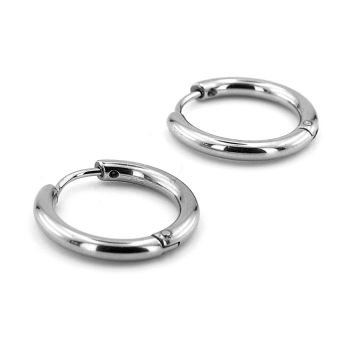Gümüş Renkli Yuvarlak Hatlı 19mm Çap Çelik Halka Erkek Küpe ER001