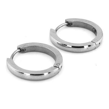 Gümüş Renk Yuvarlak Kesim 18mm Çap Çelik Halka Erkek Küpe ER003