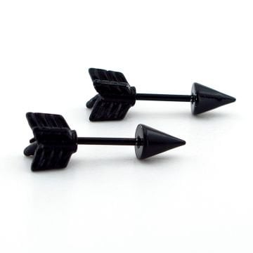 Ok Şeklinde Siyah Paslanmaz Çelik Erkek Kadın Piercing Küpe ER013