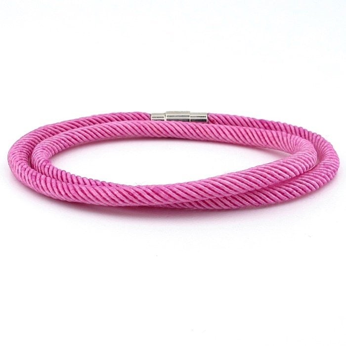 İKİ SIRA SARMA PEMBE ÖRGÜ İP ERKEK BİLEKLİK M007W