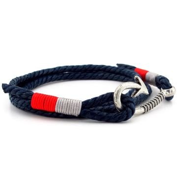 Fisherman Balıkçı Olta Kanca Lacivert Halat Kırmızı Gri Bağlı Üç Sıralı Erkek Bileklik M060A