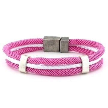 PEMBE BEYAZ BEYAZ ÜÇ SIRA HALAT İP ERKEK BİLEKLİK M009H