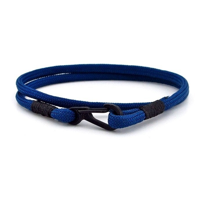 LACİVERT PARACORD METAL SİYAH KANCA SARMA ERKEK BİLEKLİK M011Q