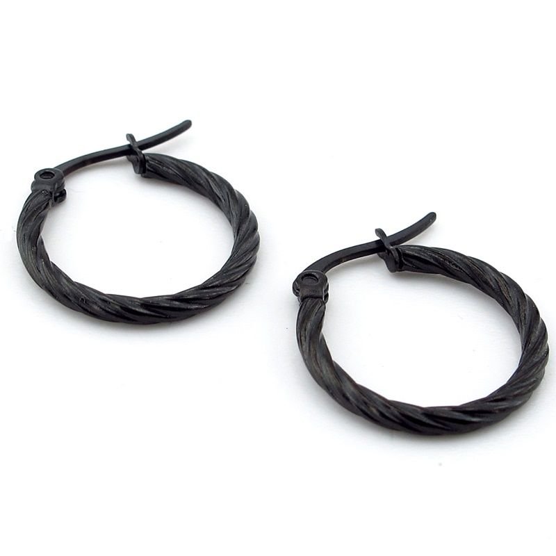 Halat Sargı Halka 20 mm Çap Siyah Paslanmaz Çelik Kadın Erkek Küpe ER057