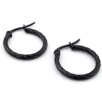 Halat Sargı Halka 20 mm Çap Siyah Paslanmaz Çelik Kadın Erkek Küpe ER057