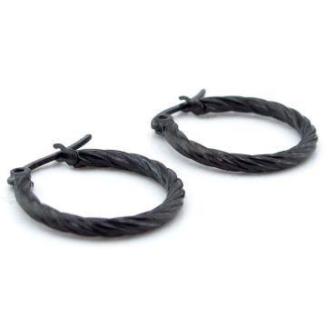 Halat Sargı Halka 20 mm Çap Siyah Paslanmaz Çelik Kadın Erkek Küpe ER057