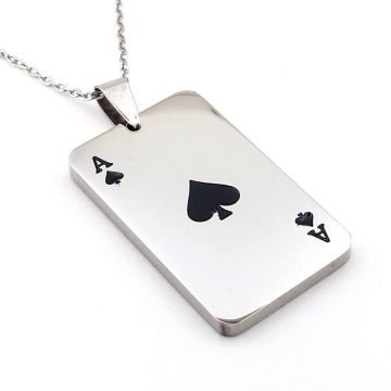 Maça As İskambil Poker Paslanmaz Parlak Çelik Erkek Zincir Kolye Q0957