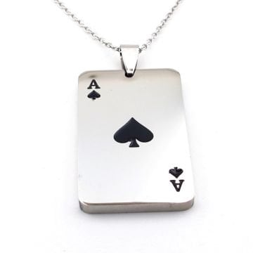 Maça As İskambil Poker Paslanmaz Parlak Çelik Erkek Zincir Kolye Q0957