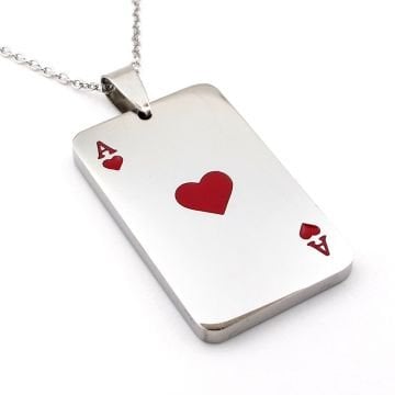 Kupa As İskambil Poker Paslanmaz Parlak Çelik Erkek Zincir Kolye Q0957
