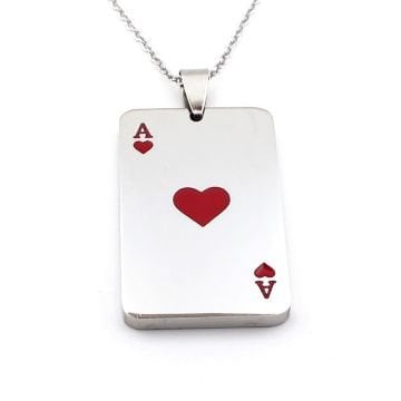 Kupa As İskambil Poker Paslanmaz Parlak Çelik Erkek Zincir Kolye Q0957