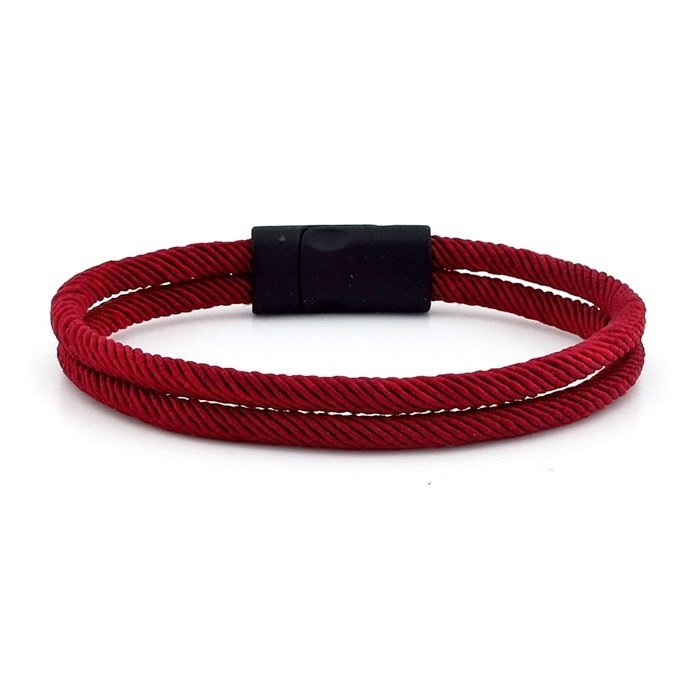 BORDO İKİ SIRALI SİYAH METAL MIKNATISLI ERKEK BİLEKLİK M013F