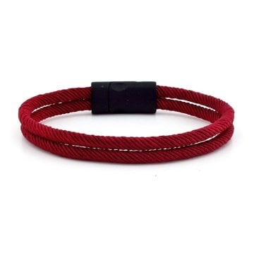 BORDO İKİ SIRALI SİYAH METAL MIKNATISLI ERKEK BİLEKLİK M013F