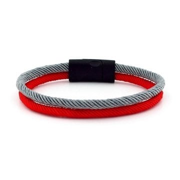 KIRMIZI GRİ İKİ SIRA METAL MIKNATIS ERKEK BİLEKLİK M014N