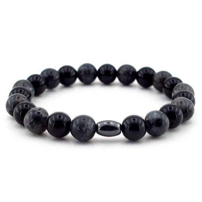 GRİ LABRADORİT SİYAH ONiX ONİKS ERKEK BİLEKLİK B428