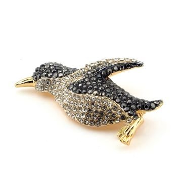 Penguen Antarktika Güney Kutup Zirkon Taşlı Metal Çanta Süsü Broş RZ322