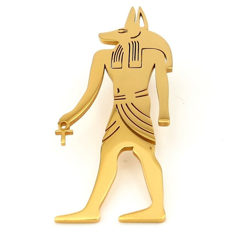 Anubis Mısır Koruyucu Sonsuz Yaşam Mitolojik Sarı Paslanmaz Çelik Broş Rozet RZ335