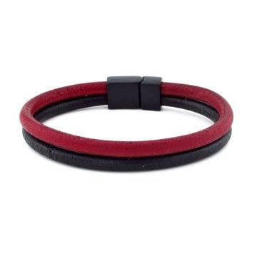 BORDO SİYAH ORJİNAL DERİ METAL MIKNATIS BİLEKLİK M016A