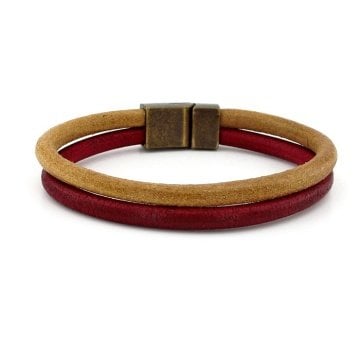 BORDO TABA ORJİNAL DERİ METAL MIKNATIS BİLEKLİK M016E