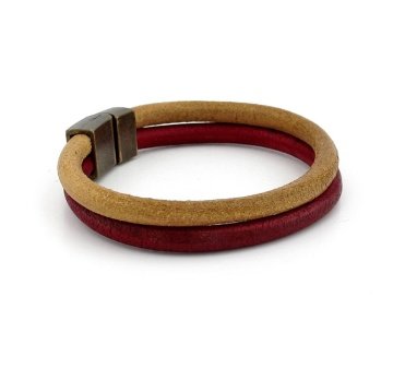 BORDO TABA ORJİNAL DERİ METAL MIKNATIS BİLEKLİK M016E