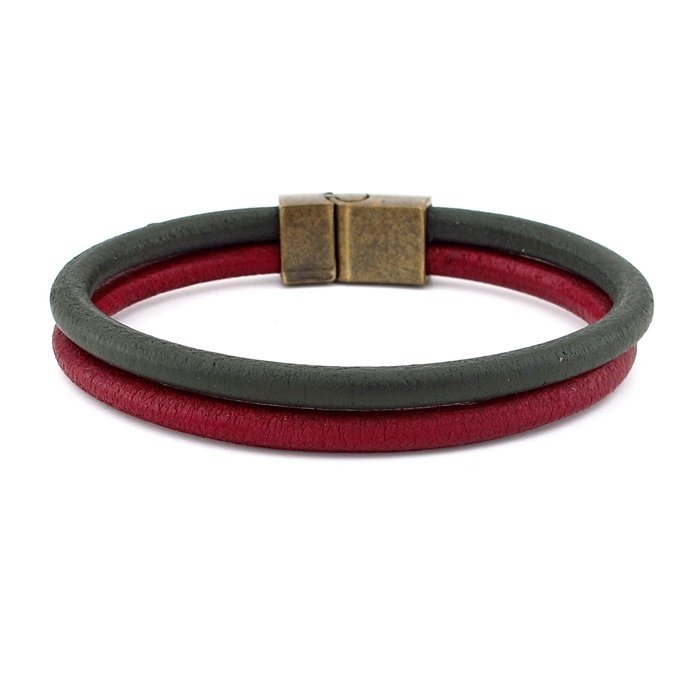 BORDO HAKİ YEŞİL GERÇEK DERİ METAL MIKNATIS BİLEKLİK M016F