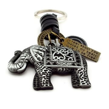 Fil Elephant Bereket Sembolü Gerçek Deri Metal Anahtarlık KC043