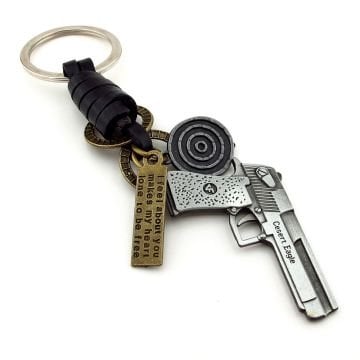 Magnum Tabanca Silah Şeklinde Deri Metal Anahtarlık KC048