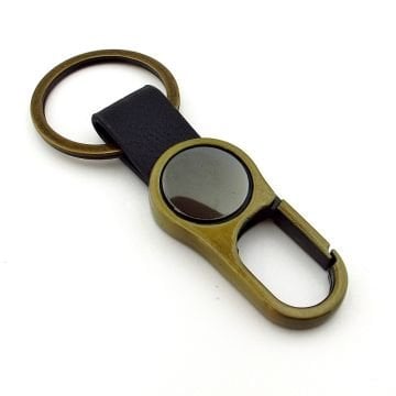 Siyah Deri Bronz Metal Kanca Askılı Hook Metal Anahtarlık KC049