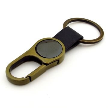 Siyah Deri Bronz Metal Kanca Askılı Hook Metal Anahtarlık KC049