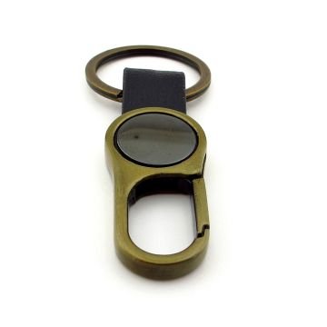 Siyah Deri Bronz Metal Kanca Askılı Hook Metal Anahtarlık KC049