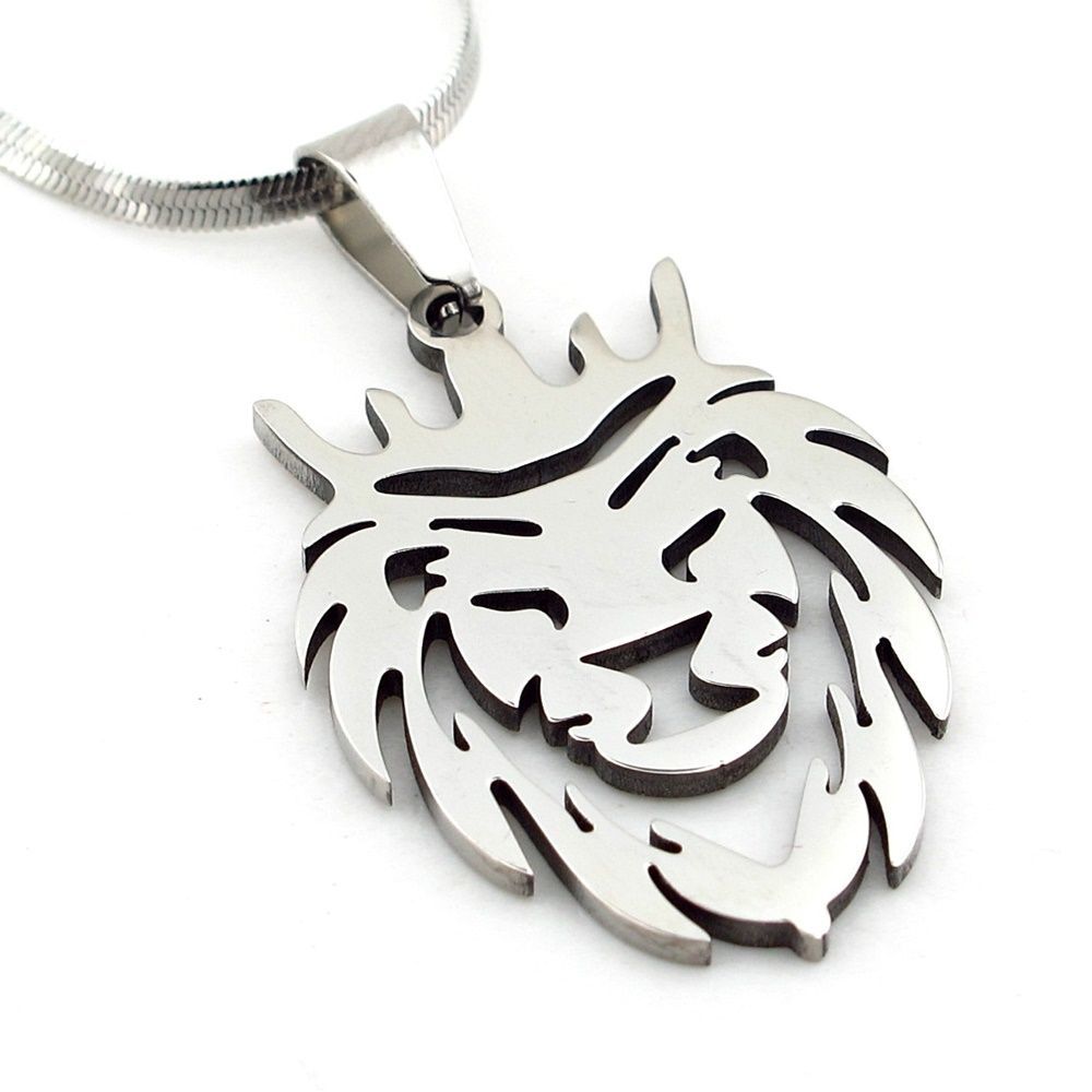 Aslan Lion Kral İtalyan Yassı Zincirli Paslanmaz Çelik Erkek Kolye Q0961