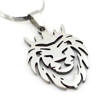Aslan Lion Kral İtalyan Yassı Zincirli Paslanmaz Çelik Erkek Kolye Q0961