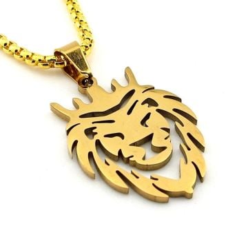 Aslan Lion Kral Paslanmaz Sarı Çelik Erkek Kolye Zincir Q0962