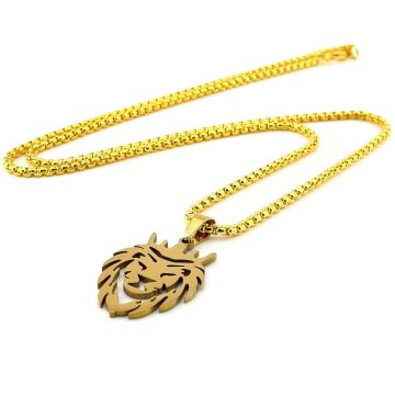 Aslan Lion Kral Paslanmaz Sarı Çelik Erkek Kolye Zincir Q0962