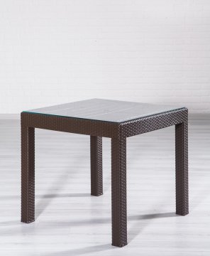 Rattan 80*80 Camlı Masa - Çok Renkli